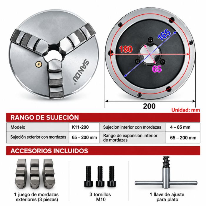 CHUCK UNIVERSAL 3 MUELAS 8" / 200MM SAN OU K11-200
