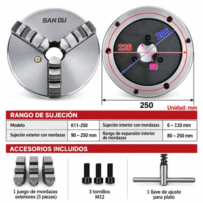 CHUCK UNIVERSAL 3 MUELAS 10" / 250MM SAN OU K11-250