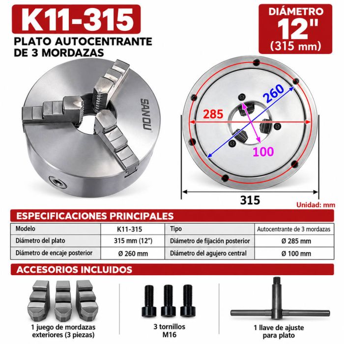 CHUCK UNIVERSAL 3 MUELAS 12" / 315MM SAN OU K11-315