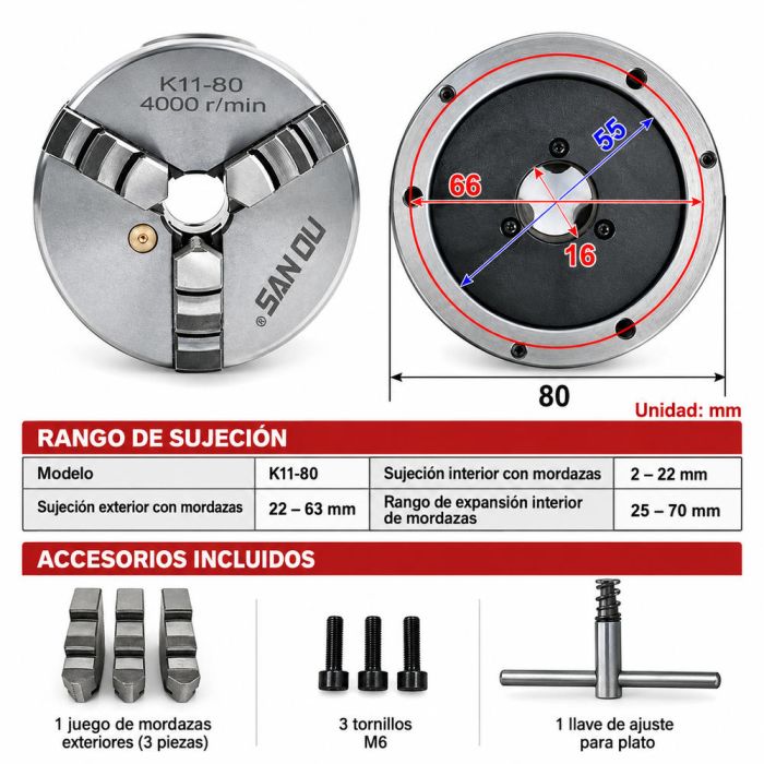 CHUCK UNIVERSAL 3 MUELAS 3" / 80MM SAN OU K11-80