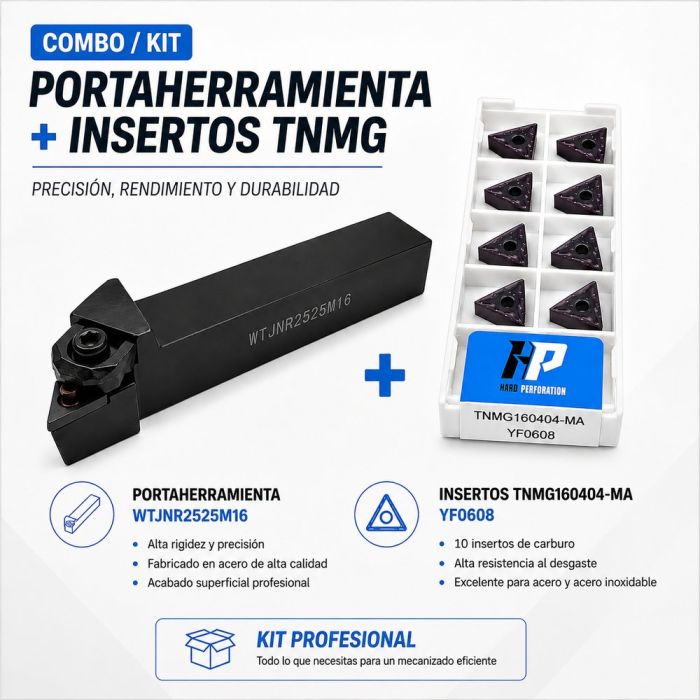 Kit Portaherramientas WTJNR 2525M16 + Caja Insertos TNMG160404 MA YF0608