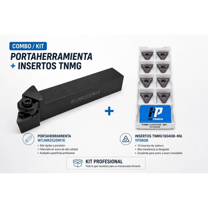 Kit Portaherramientas WTJNR 2525M16 + Caja Insertos TNMG160408 MA YF0608