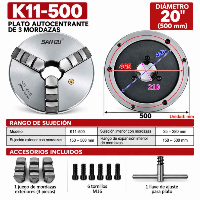 CHUCK UNIVERSAL 3 MUELAS 20" / 500MM SAN OU K11-500