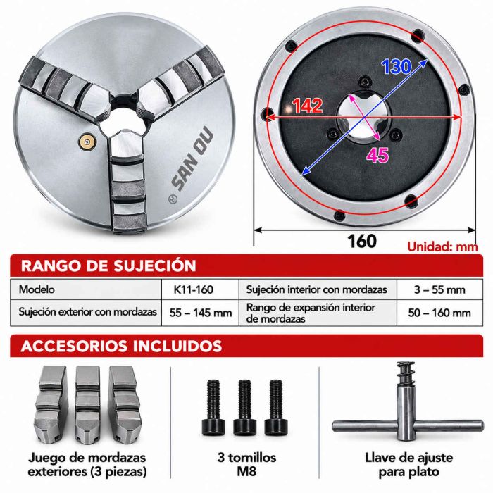 CHUCK UNIVERSAL 3 MUELAS 6" / 160MM SAN OU K11-160