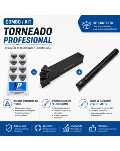 Kit Torneado Porta Exterior WTJNR 2525M16 + Porta Interior S16Q MTQNR16 Caja Insertos TNMG160408 MA YF0608