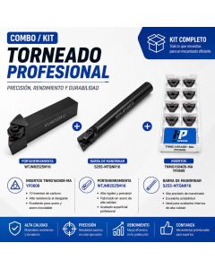 Kit Torneado Porta Exterior WTJNR 2525M16 + Porta Interior S25S MTQNR16 Caja Insertos TNMG160408 MA YF0608