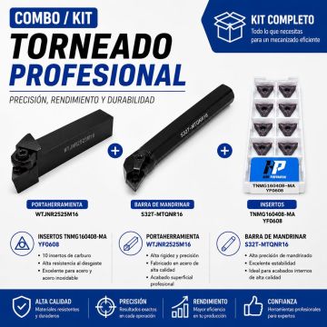 Kit Torneado Porta Exterior WTJNR 2525M16 + Porta Interior S32T MTQNR16 Caja Insertos TNMG160408 MA YF0608
